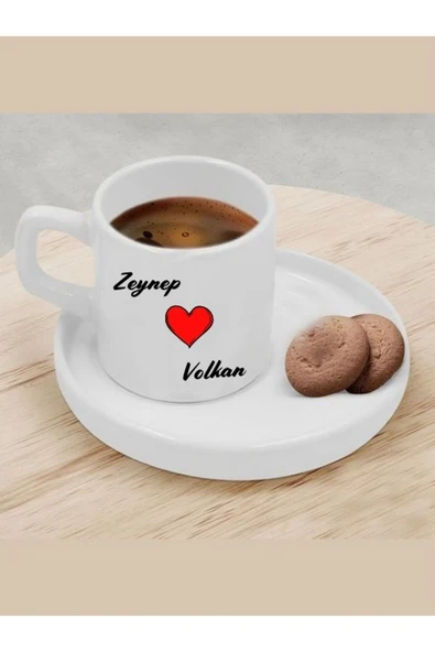 Özcan Tasarım Kişiye Özel İsimli Fincan - Kalpli Türk Kahvesi Fincanı ürün görseli