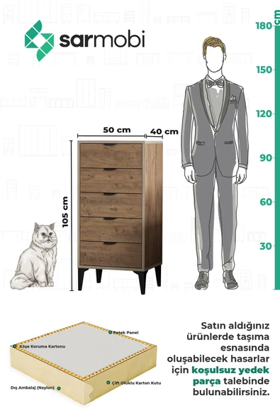 SARMOBİ Arden 5 Çekmeceli Şifonyer , Çamaşırlık - Resim 7