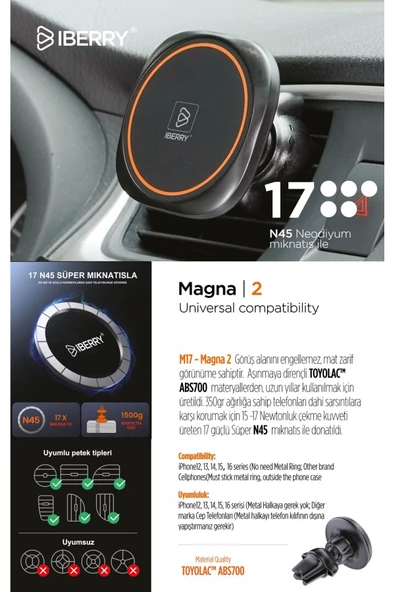 İBERRY MAGNA2 KIRMIZI KLİPSLİ MANYETİK ARAÇ İÇİ TELEFON TUTUCU - 5
