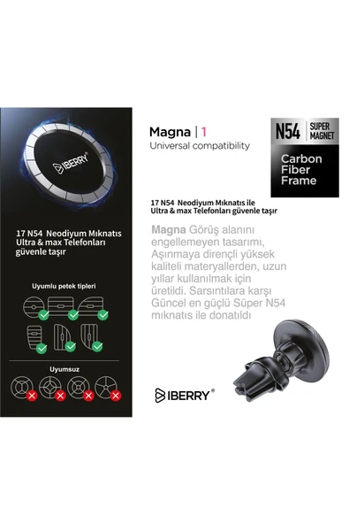 İBERRY MAGNA1 KARBON KLİPSLİ MANYETİK ARAÇ İÇİ TELEFON TUTUCU - 4