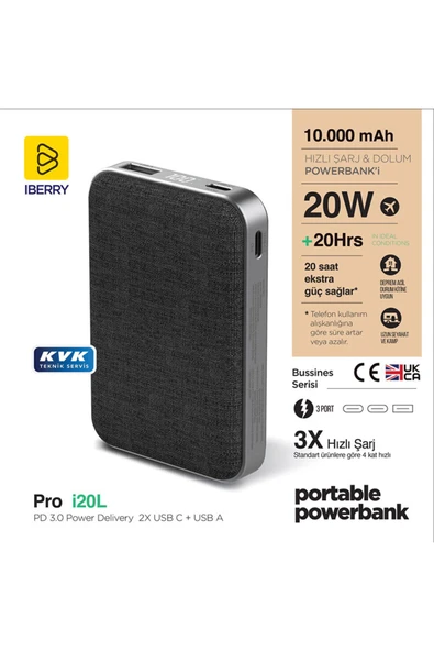 IBERRY i20L 10000mAh PD 3.0 20W Hızlı Powerbank Taşınabilir Şarj Cihazı - 3