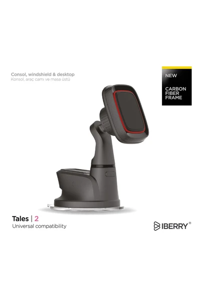 İBERRY TALES2 KIRMIZI VANTUZLU MANYETİK ARAÇ İÇİ TELEFON TUTUCU
