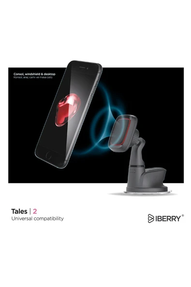 İBERRY TALES2 KIRMIZI VANTUZLU MANYETİK ARAÇ İÇİ TELEFON TUTUCU - 2