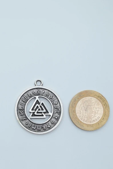 Viking Run Büyülü Sembol Gümüş Kaplama Deri İp Kolye - Resim 4