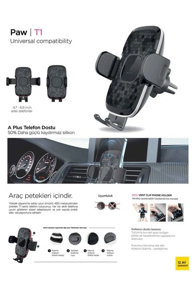 IBERRY PAW T1 METALİK KLİPSLİ SÜPER ADAPTATİF ARAÇ İÇİ TELEFON TUTUCU - 5