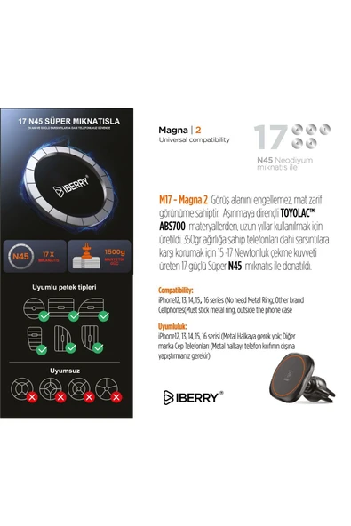 İBERRY MAGNA2 KIRMIZI KLİPSLİ MANYETİK ARAÇ İÇİ TELEFON TUTUCU - 6