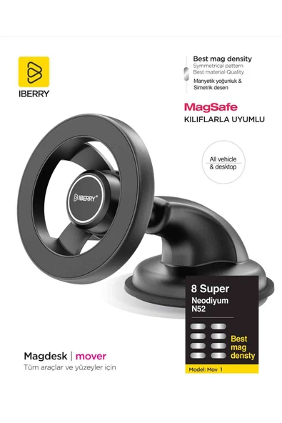 IBERRY MAGDESK MOVER MOV 1 VANTUZLU MANYETİK MAGSAFE UYUMLU ARAÇ İÇİ TELEFON TUTUCU - 7