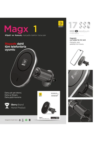 Iberry Magx1 Mg01 Kancalı Manyetik Araç Içi Telefon Tutucu - 6