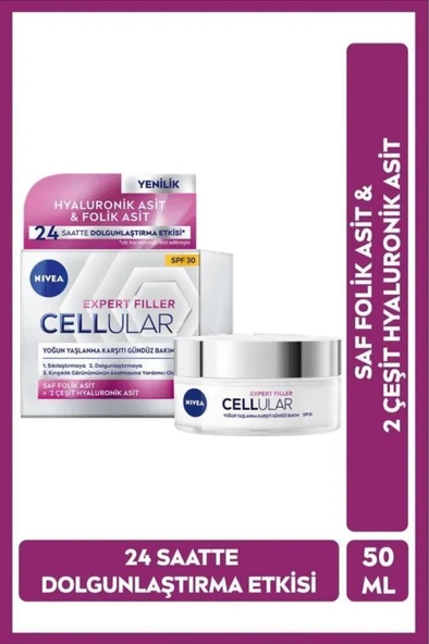 NIVEA Expert Filler Yoğun Yaşlanma Karşıtı Gündüz Bakım Kremi 50ml, SPF30 Güneş Koruması, Hyaluronik Asit - 1