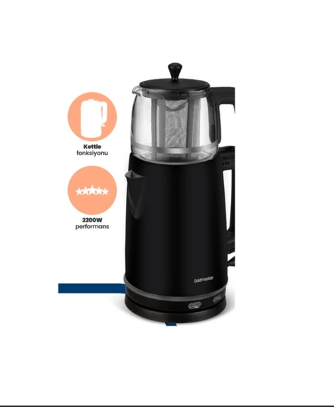 Emirgan Siyah 2200 Watt Geniş Hazneli Paslanmaz Çelik Çay Makinesi Ve Su Isıtıcısı ürün görseli 1