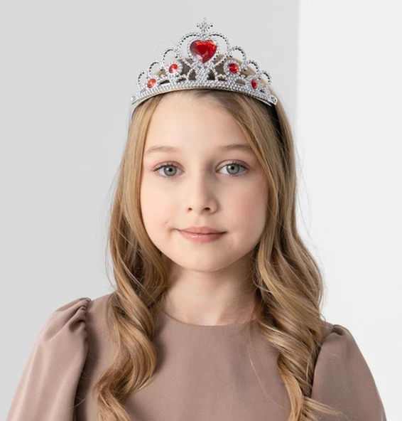 Kalp Taşlı Kırmızı Renk Karlar Ülkesi Elsa Anna Frozen Tacı - Resim 5