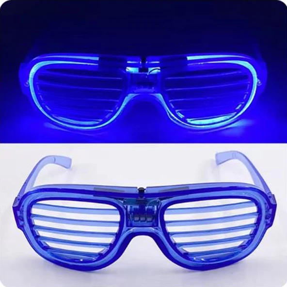 Mavi Led Işıklı Parti Gözlüğü - Neon Glow Şerit Gözlük 3 Modlu - 5