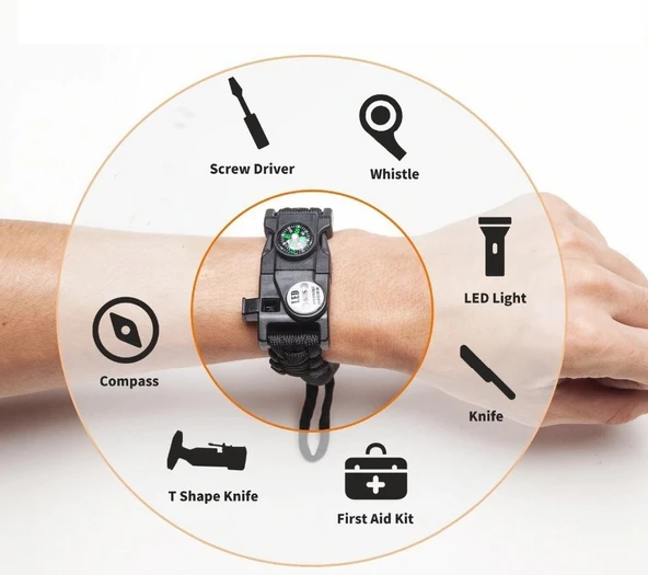 Survival Bileklik - SOS Ledli Multi Fonksiyonlu Hayatta Kalma Bilekliği - Resim 13