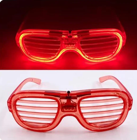 Kırmızı Led Işıklı Parti Gözlüğü - Neon Glow Şerit Gözlük 3 Modlu - 5