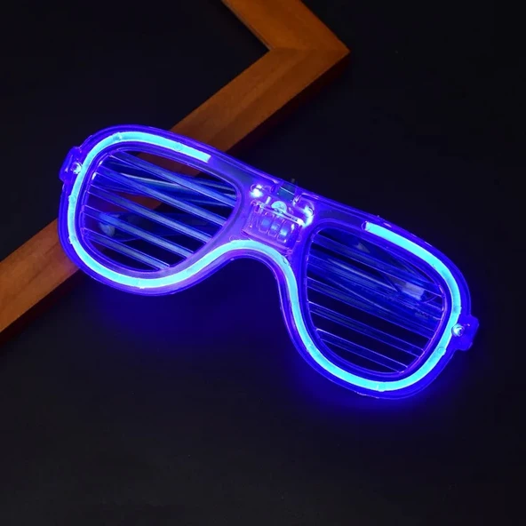 Mavi Led Işıklı Parti Gözlüğü - Neon Glow Şerit Gözlük 3 Modlu - 4