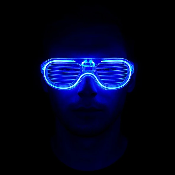Mavi Led Işıklı Parti Gözlüğü - Neon Glow Şerit Gözlük 3 Modlu - 2