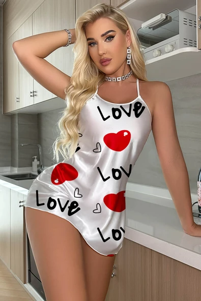 Love Desenli Saten - 10