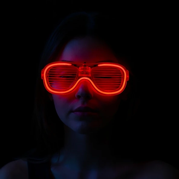 Kırmızı Led Işıklı Parti Gözlüğü - Neon Glow Şerit Gözlük 3 Modlu - 2