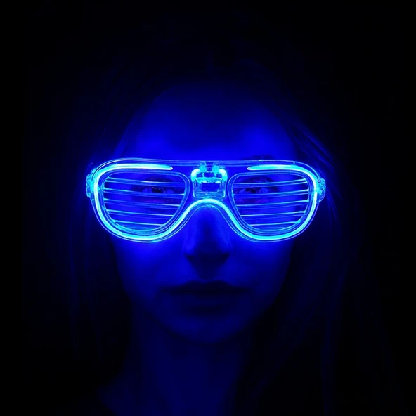 Mavi Led Işıklı Parti Gözlüğü - Neon Glow Şerit Gözlük 3 Modlu - 3