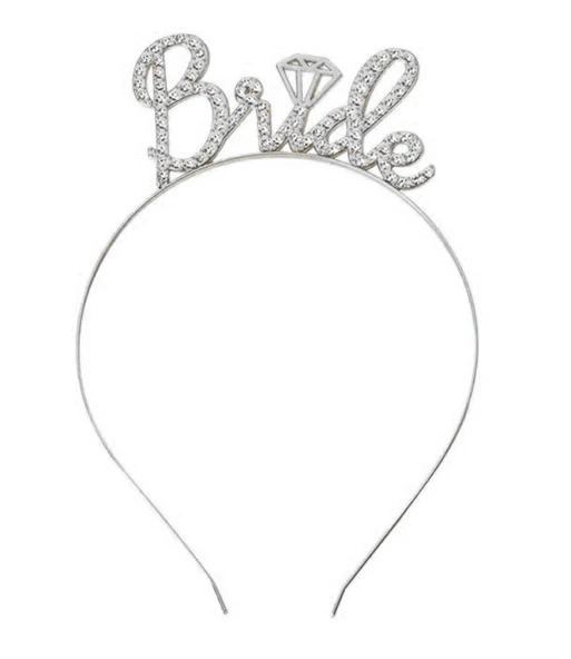 Gümüş Renkli Taşlı “Bride” Gelin Tacı – El Yazısı Yazı Tipiyle - Resim 3