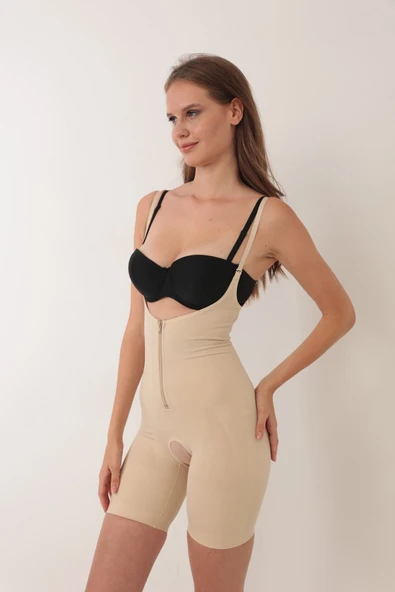 Ten İp Askılı Ağ Kısmı Açık Fermuarlı Tam Boy Kadın Korse - 12