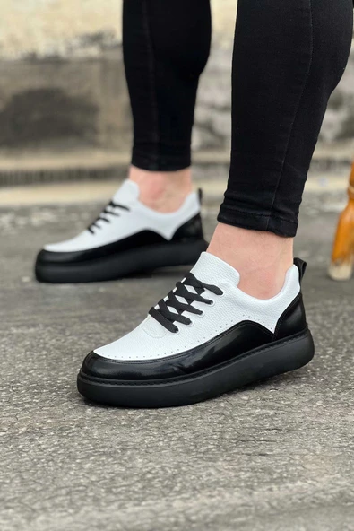 Kömür Beyaz Rugan Ortopedik Taban Erkek Casual Ayakkabı - 7