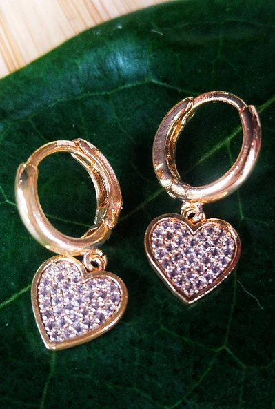 Monalisa Home Gold Renk Lüks Gösterişli Kalp Figürlü Küpe ürün görseli 1