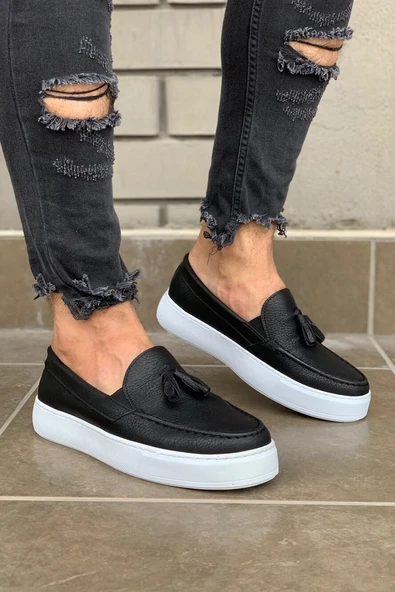 Günlük Spor Klasik Ayakkabı Siyah (Beyaz Taban) ürün görseli 1