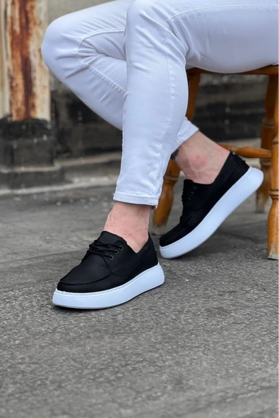 Siyah Cilt Ortopedik Taban Erkek Casual Ayakkabı - 3