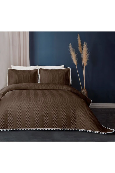 Rise Renkli Ponponlu %100 Pamuk Tek Kişilik Yatak Örtüsü Elyaf Dolgulu ( Pike ) Takımı Krem Renkli - 4