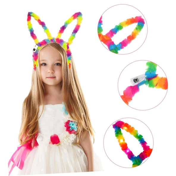 Fiber Optik LED'li Gökkuşağı Tavşan Kulak 17x23 cm - Resim 2