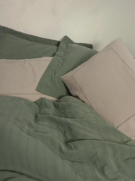 Çift Kişilik Yatak Örtülü Pike Takımı Natura Vilo Yeşil - Resim 2
