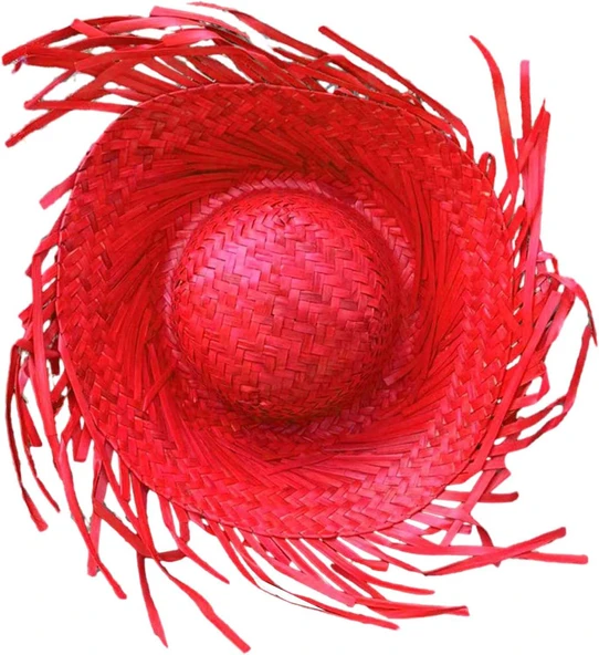 Tropikal Parti Kırmızı Hasır Hawaii Şapkası 13x36 cm - Resim 5