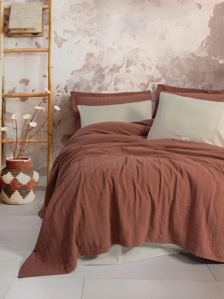 Çift Kişilik Yatak Örtülü Pike Takımı Natura Vilo Kiremit ürün görseli 1