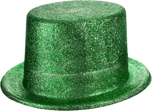 Yeşil Renk Parıltılı Simli Fötr Silindir Parti Şapkası ürün görseli 1