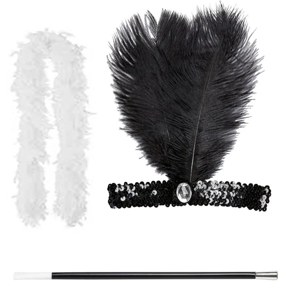 Retro Charliston Otrişli Aksesuar Seti – 20'ler 90'lar Gatsby Kostüm Seti - Resim 2