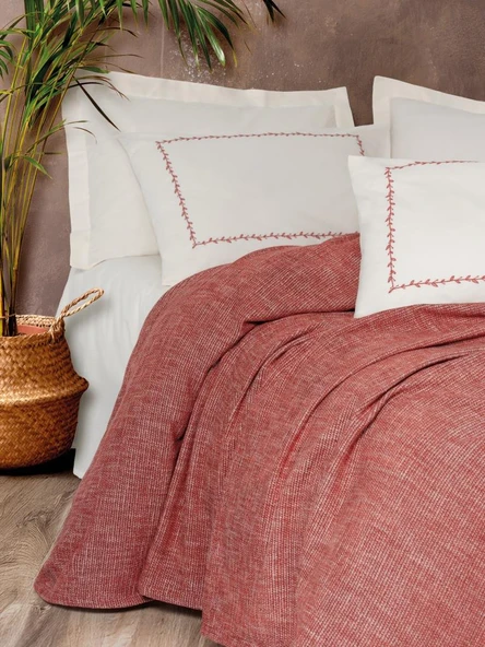 Embrova Şönil Çift Kişilik Yatak Örtüsü/Pike Takımı Loom Bordo - 3