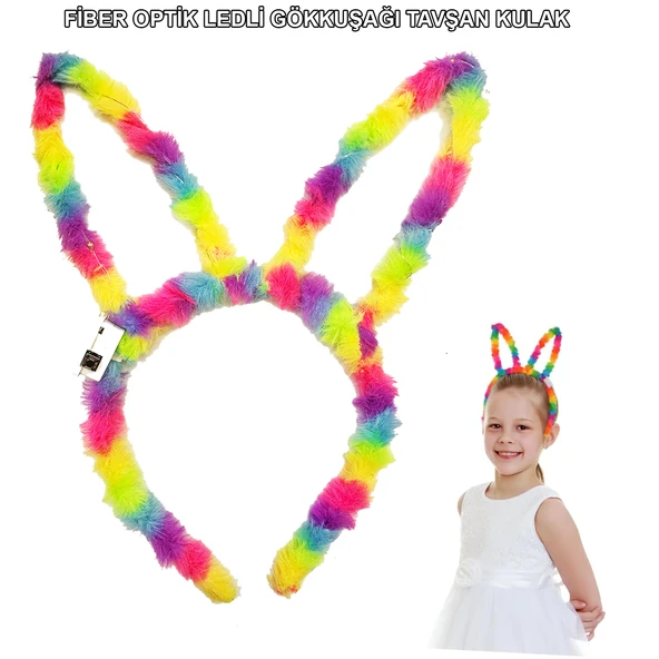 Fiber Optik LED'li Gökkuşağı Tavşan Kulak 17x23 cm ürün görseli 1