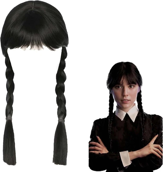 Wednesday Siyah Örgülü Peruk ürün görseli 1