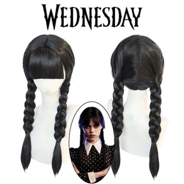 Wednesday Siyah Örgülü Peruk - Resim 2