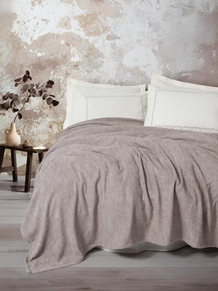 Embrova Şönil Çift Kişilik Yatak Örtüsü/Pike Takımı Loom Bej ürün görseli 1