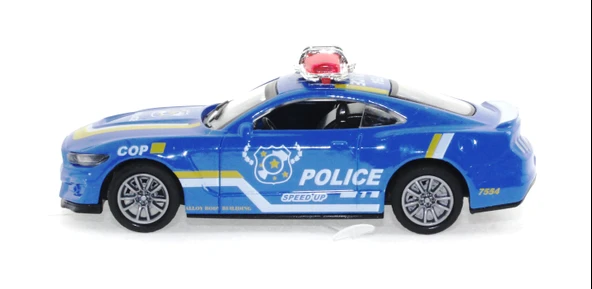 Die Cast Çek Bırak Metal Mavi Polis Arabası - 6