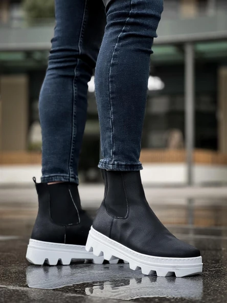 Yüksek Taban Chelsea Bot Siyah (Beyaz Taban)