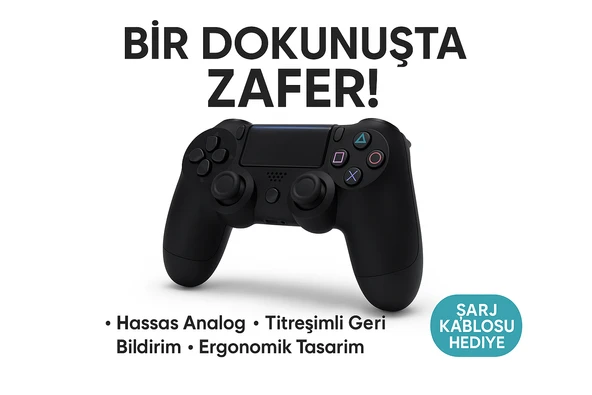 Yeni Nesil PS4 Kolu Kablosuz, Şarj Edilebilir, Ergonomik Titremeli Dayanıklı Oyun Dostu Siyah - 3