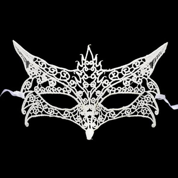 Beyaz Renk Dantel Kesim Dantel İşlemeli B Parti Maskesi 7 No ürün görseli 1