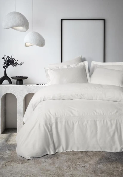 Nakışlı Çift Kişilik Saten Nev Takımı Galant Beyaz ürün görseli 1