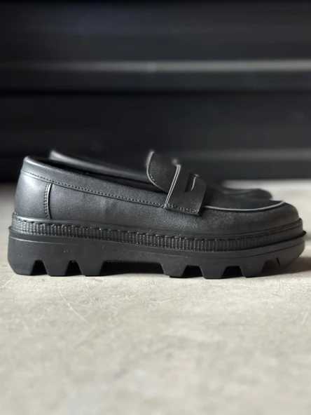 Yüksek Taban Klasik Ayakkabı Siyah (Siyah Taban)