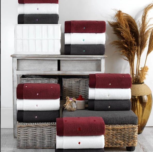 Lubow Love Koyu Gri Pudra Nakışlı 50x90 6'lı Havlu Seti - Resim 2