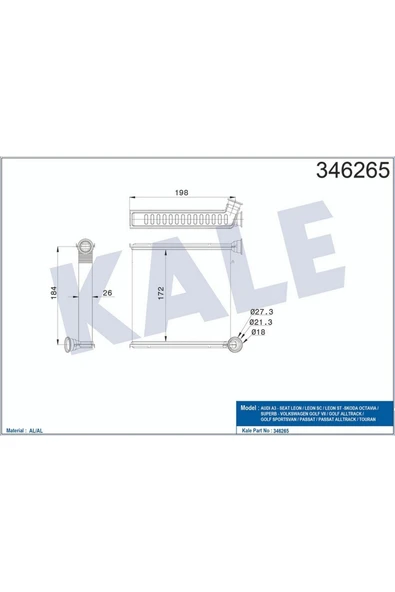 KALE Kalorifer Radyatörü Golf 7-passat-tıguan-arteon-superb-octavıa-a3-leon-12 170x185x26 ürün görseli 1