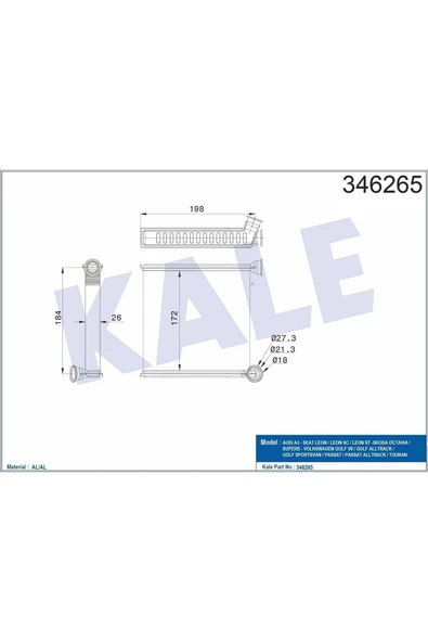KALE Kalorifer Radyatörü Golf 7-passat-tıguan-arteon-superb-octavıa-a3-leon-12 170x185x26 - Resim 2